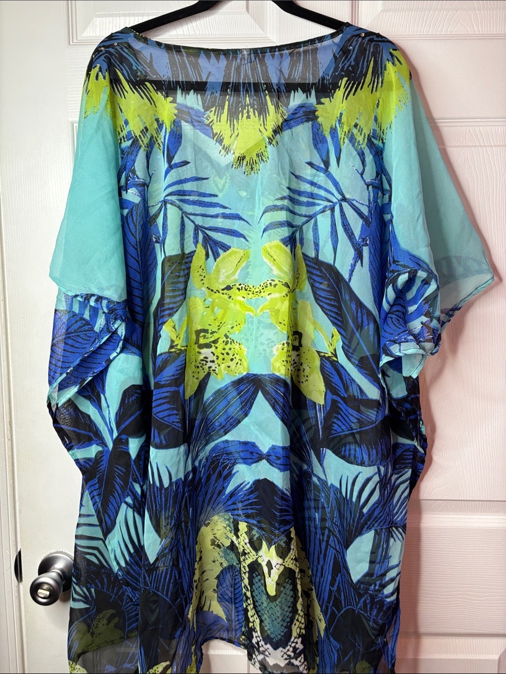 Vibrant Blue & Lime Sheer Beach Cover-Up - Picture 6 of 7